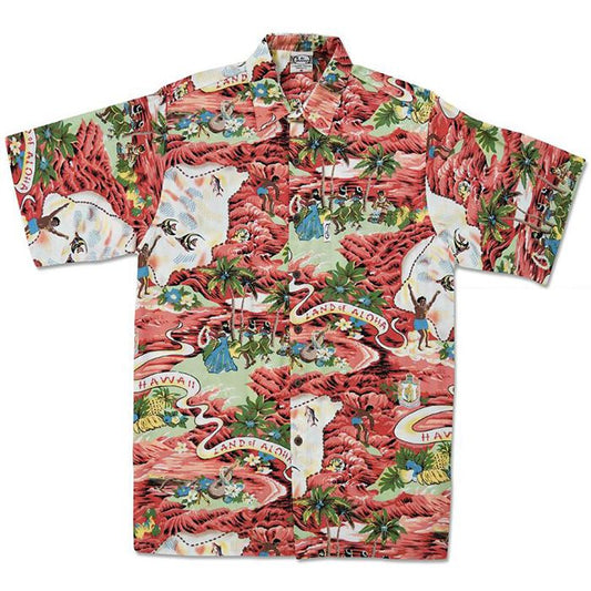 Men's Aloha Shirt Classic Land of Aloha Red X